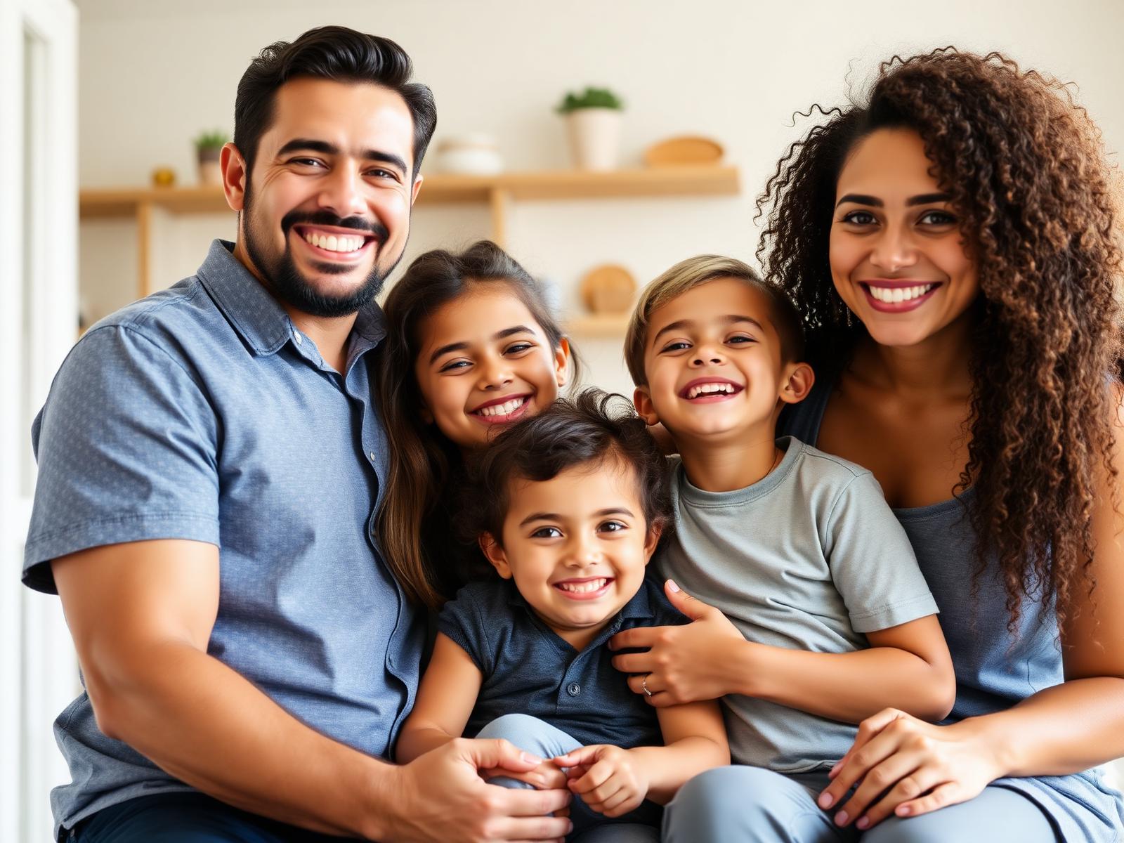 Família feliz protegida por plano de saúde